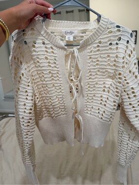Cream Crochet Tie-Front Cardigan
